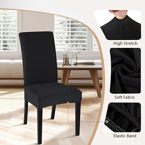 Miniatura 3 de SearchI Juego de 6 fundas para sillas de comedor, fundas elásticas de jacquard para sillas Parsons, extraíbles y lavables, protector de fundas para