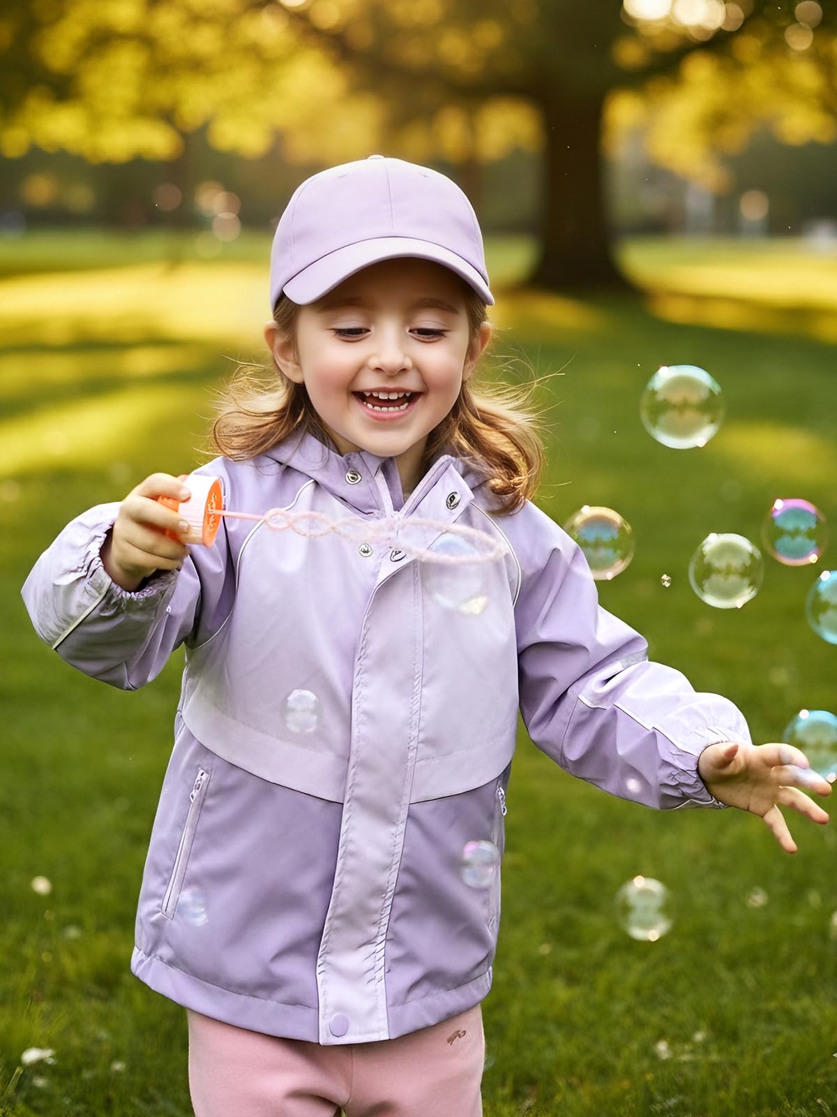 Miipat Chaqueta Impermeable para Niñas, Chaquetas Anti Viento Ligera con Capucha con Bolsillos con Cremallera Chaqueta de Lluvia para Niños y Niñas
