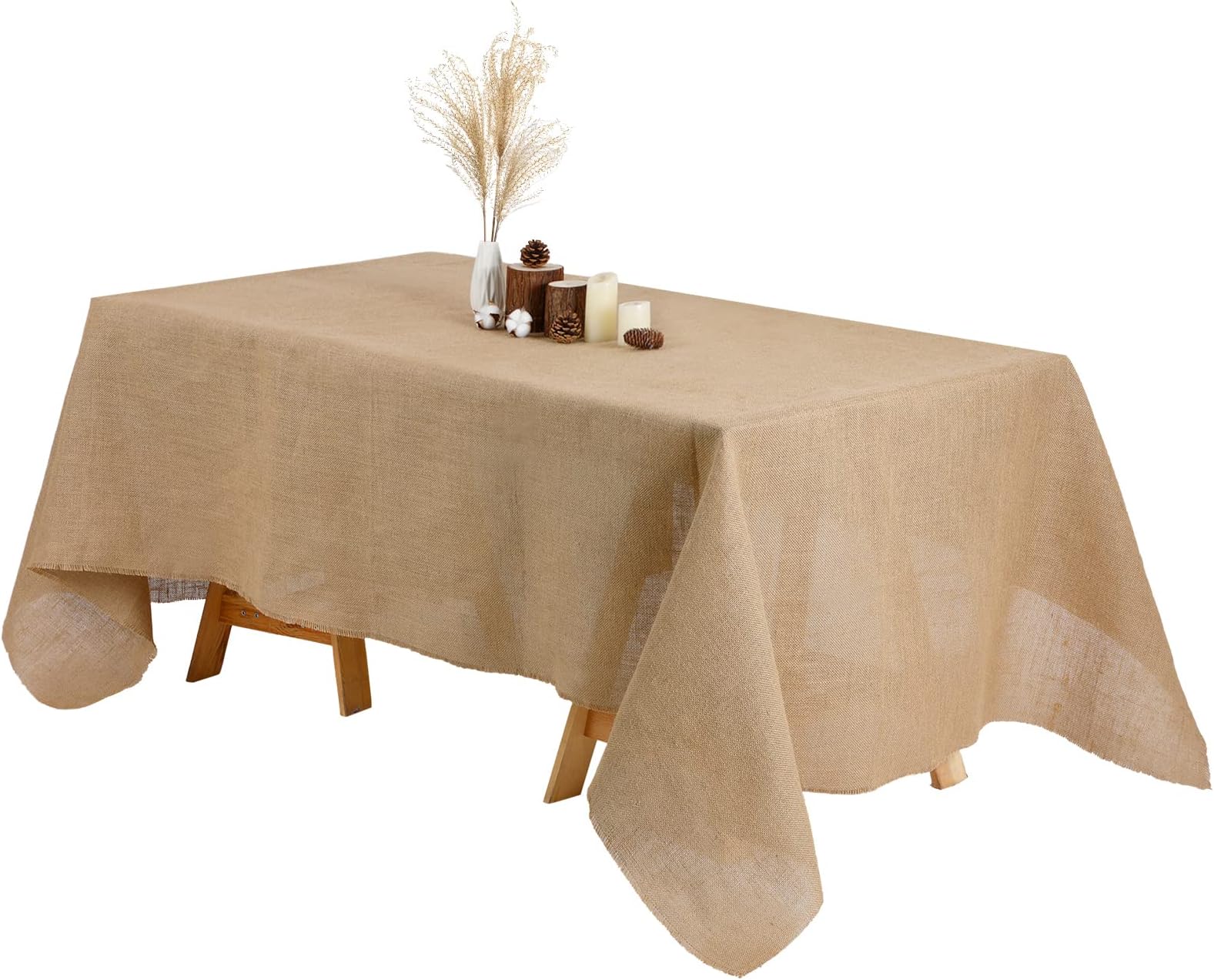 Kingdder Natural Burlap Tablecloth Farmhouse Rustic Wedding Rectangle Burlap Table Cover Jute Tablecloth for Wedding Party Reception Bridal Shower Outdoor Picnic Camping(1 Pcs,63 x 108 Inch)