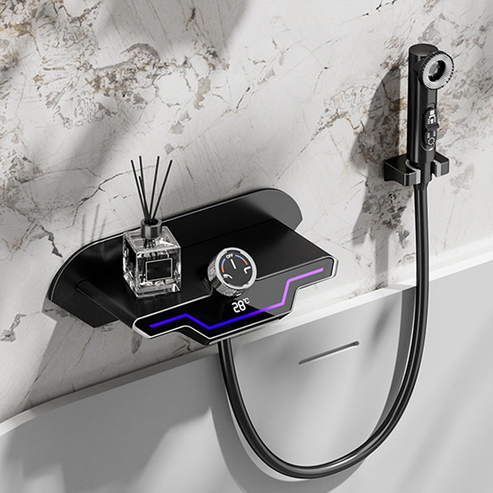 Conjunto de grifería para bañera con rociador, llenador de bañera Tipo Cascada montado en la Pared con Ducha de Mano, Grifo de bañera Moderno de Alto caudal, A: Gris