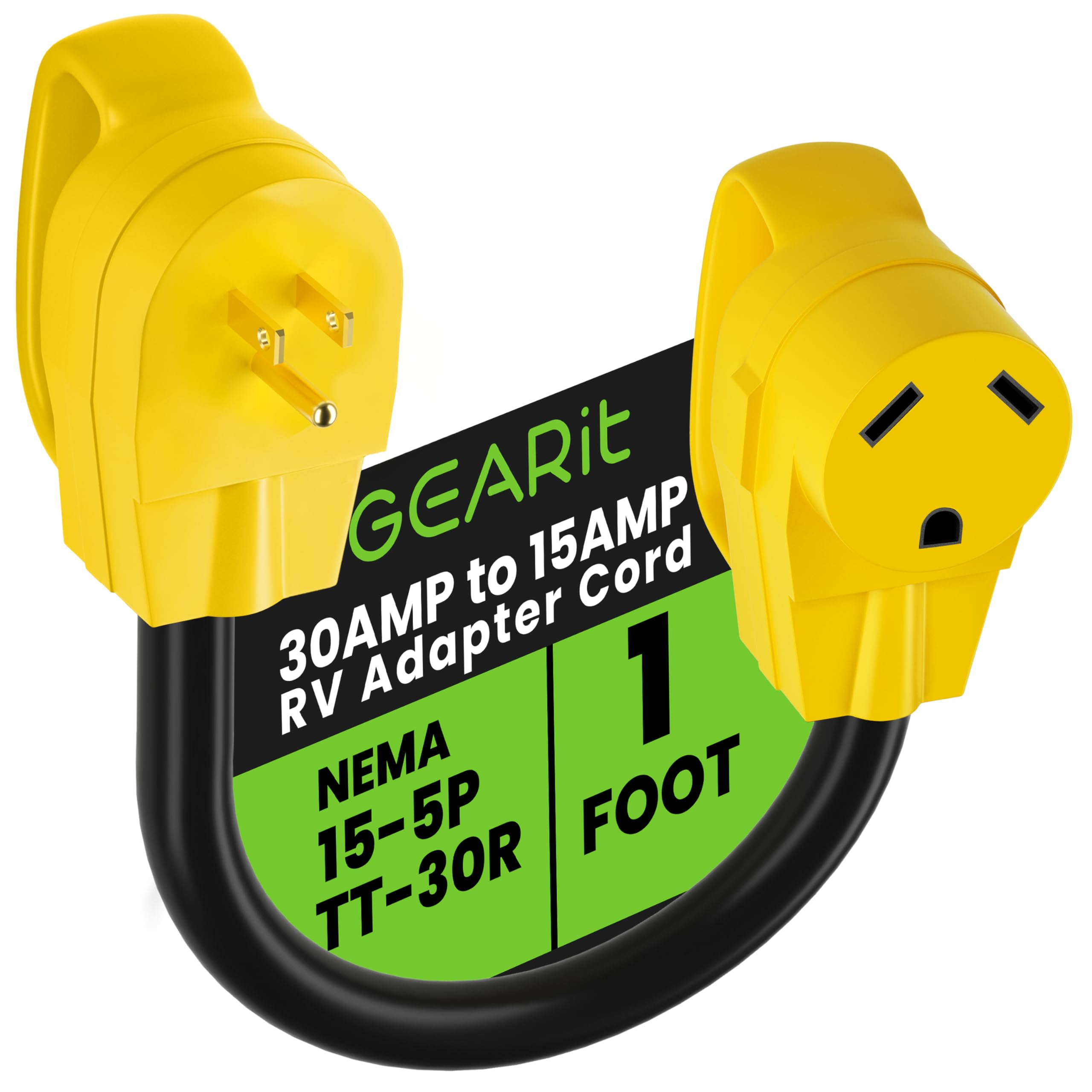 GEARit 30 Amp to 15 Amp 110 Volt RV Adapter Cord, 30Amp to 15Amp Dogbone for RV Trailer Camper, NEMA 5-15P to NEMA TT-30R, STW 10 Gauge Heavy Duty Power Electrical Adapter - 12in, 1ft
