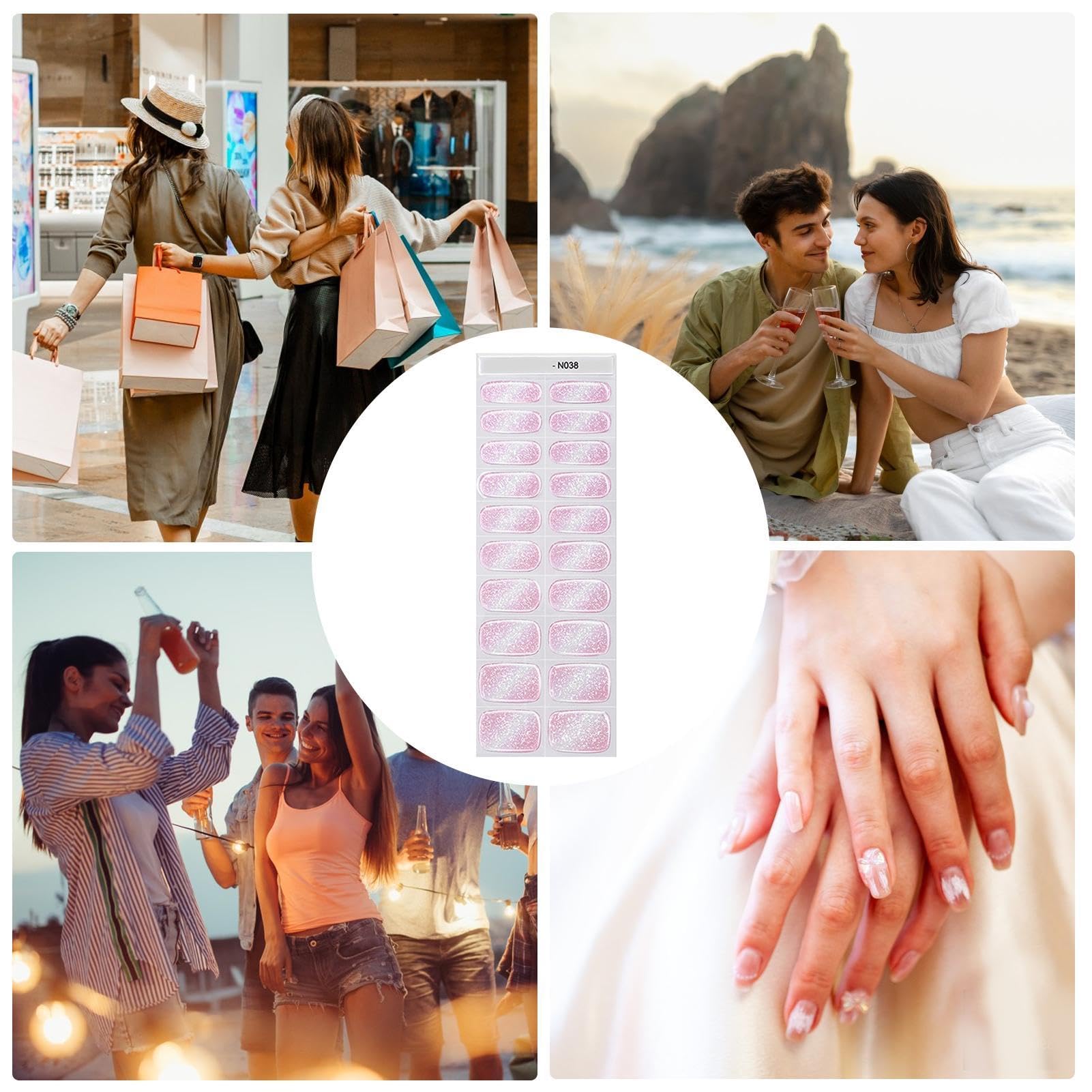 Adesivi per unghie | Adesivi per unghie glitterati per smalto gel | Strisce di smalto gel semi indurite con lampada a specchio glitter adesivi per smalto gel per unghie adatti per tutte le