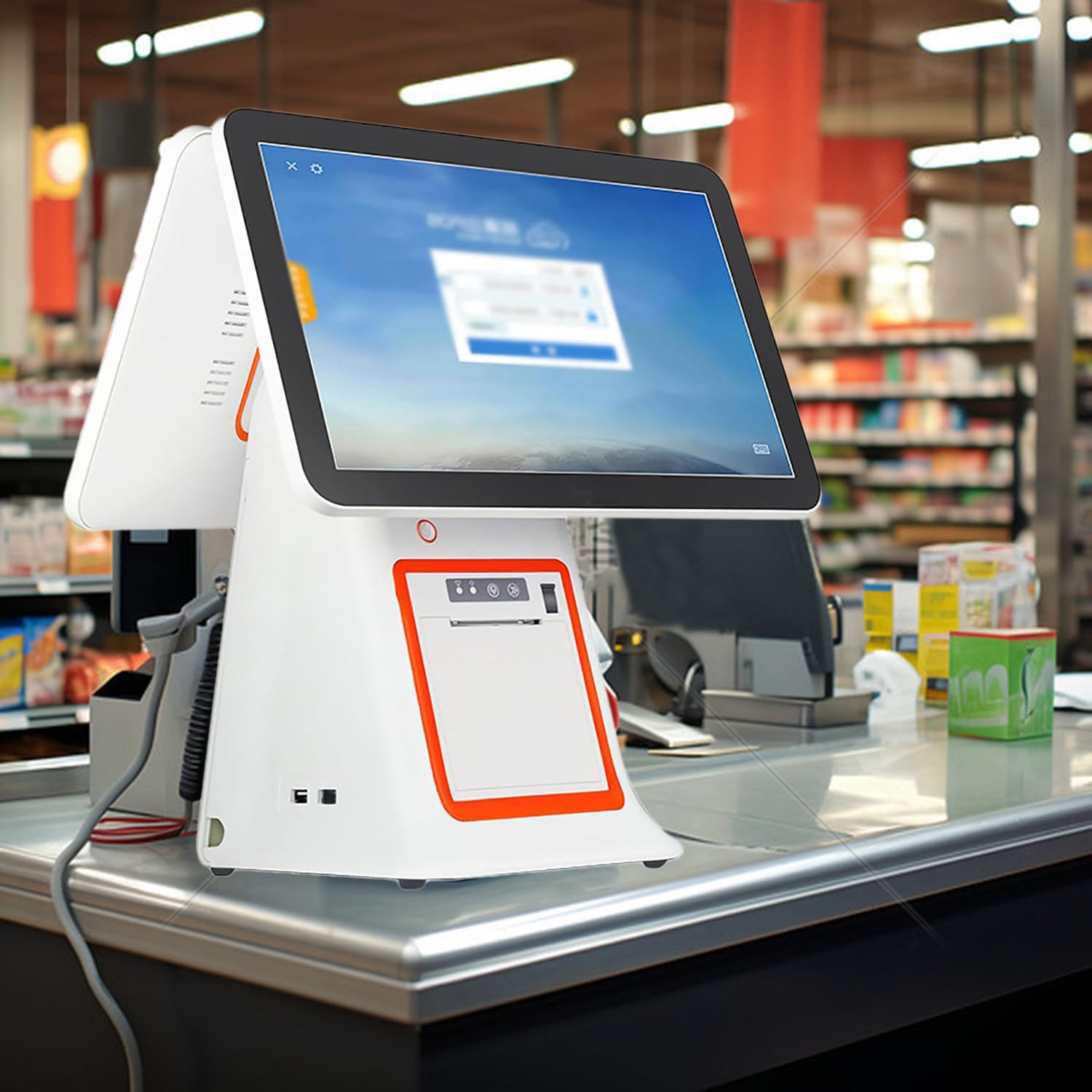 Caisse Enregistreuse à écran Tactile Double écran, Systèmes de Point de Vente PC à écran Tactile de 15.6 Pouces, pour la Vente au Détail, la Restauration, l'hôtellerie,White