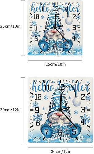 Miniatura 7 de Christmas Gnomes Wooden Wall Clock Silent Non Ticking, Blue Snowflake Winter Xmas Square Wall Clock Battery Operated, Decor Clock for Home Office,