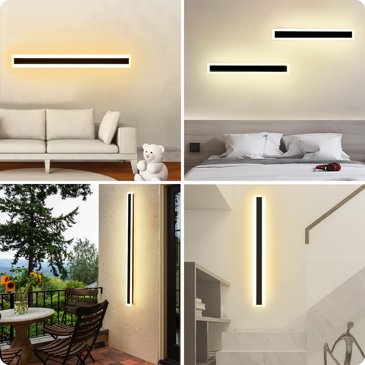 LED Wandleuchte Aussen,16W Dimmbar Wandlampe mit Fernbedienung,Wasserdicht Lange Wandleuchte Schwarz,Acryl Außenwandleuchten für Villa Garten Korridor Außenbalkon,80CM 110-240V