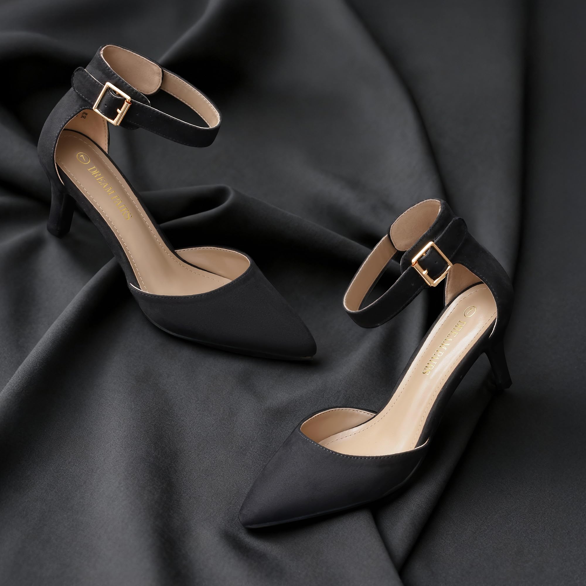 Dream Pairs Lowpointed Zapatos de Tacón Vestir para Mujer Negro Ante 42 EU/11 US
