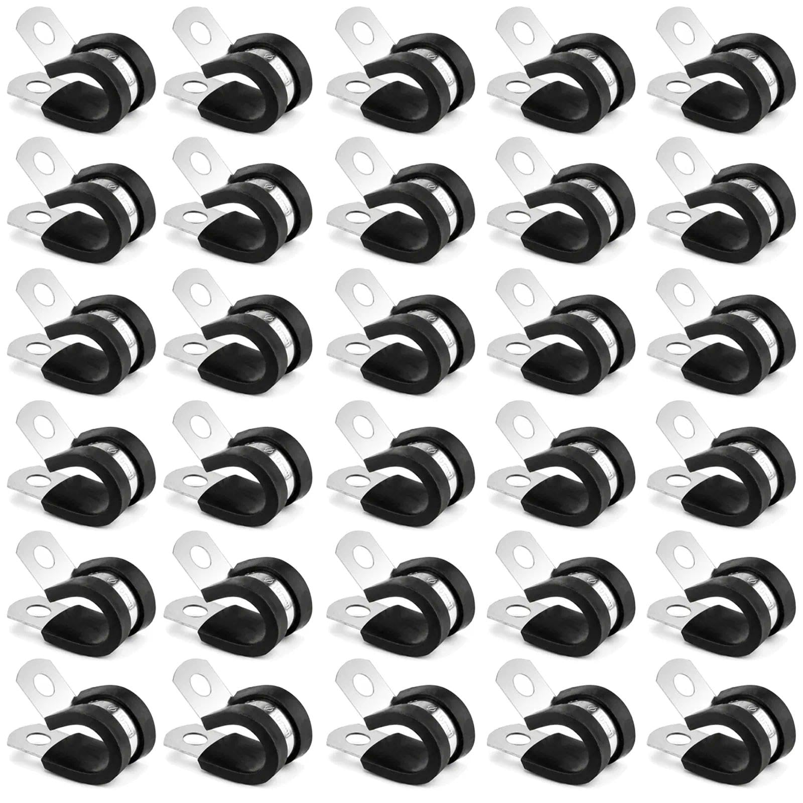 30Pcs 16mm Rubber Lined P Clips, 304 Stainless Steel Hose Pipe Clamps, Cushioned Metal Cable Clips for Tubes, Hoses, Cables, Wiring Looms, Marine, Electrical and Mechanical Installation