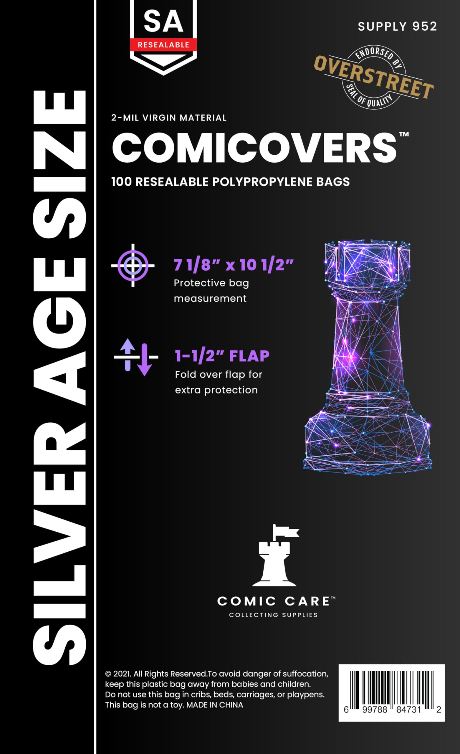 Comicare Clear Silver Age Polypropylene Resealable Comic Bags (100 Count)