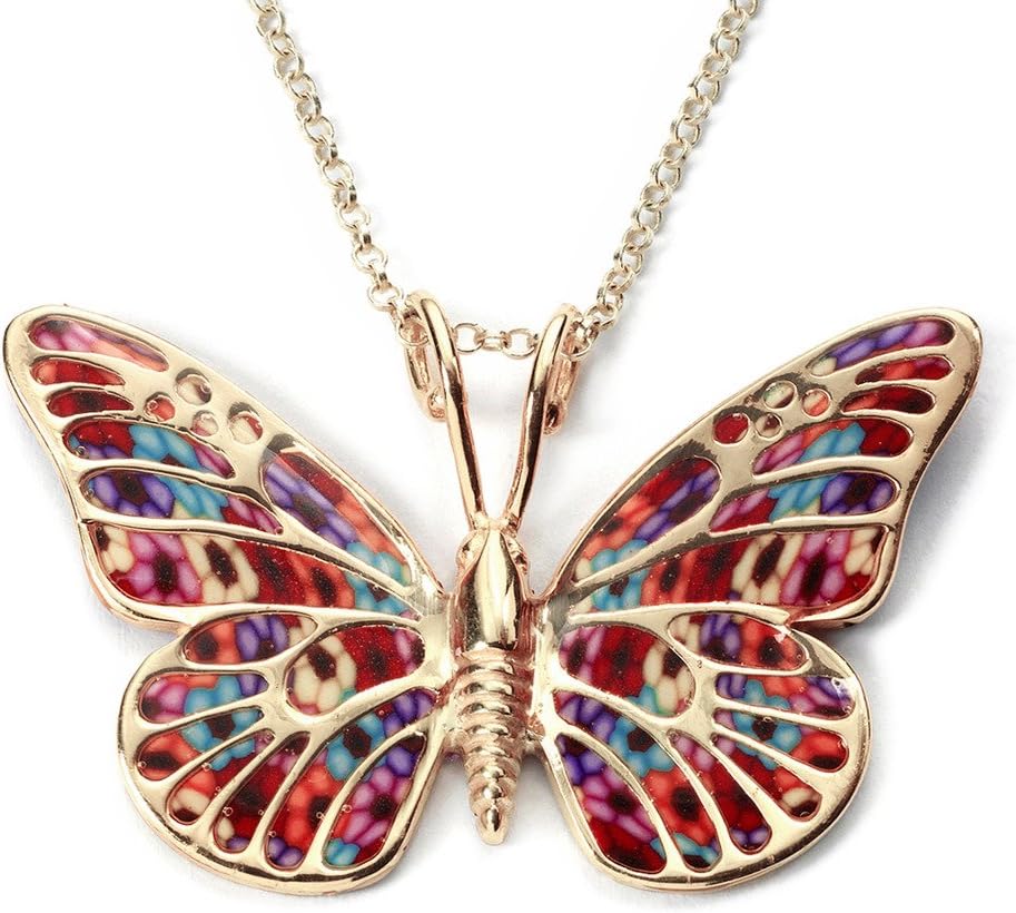 Adina Plastelina Handmade JewelleryButterfly Necklace Handcrafted Pendant Handmade Instricate Polymer Clay Patterns Gold Plated Over Sterling Silver Jewellery for Women, 16.5" Gold Filled Chain