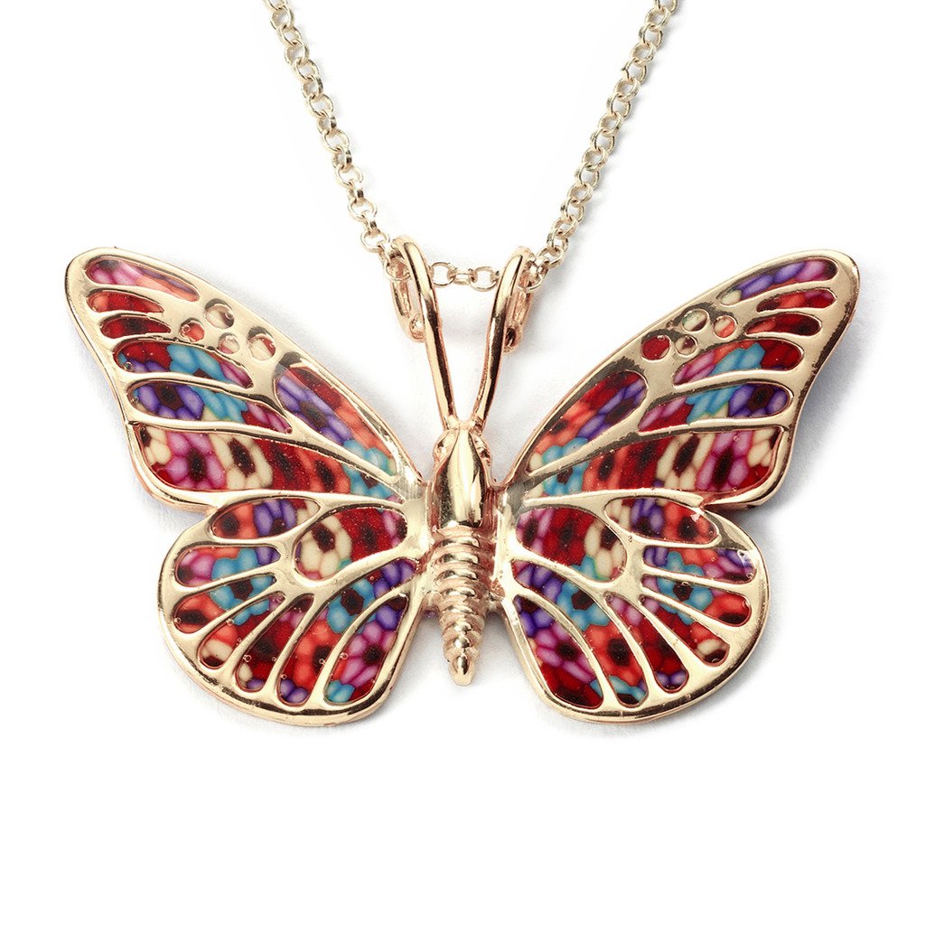 Adina Plastelina Handmade JewelleryButterfly Necklace Handcrafted Pendant Handmade Instricate Polymer Clay Patterns Gold Plated Over Sterling Silver Jewellery for Women, 16.5" Gold Filled Chain
