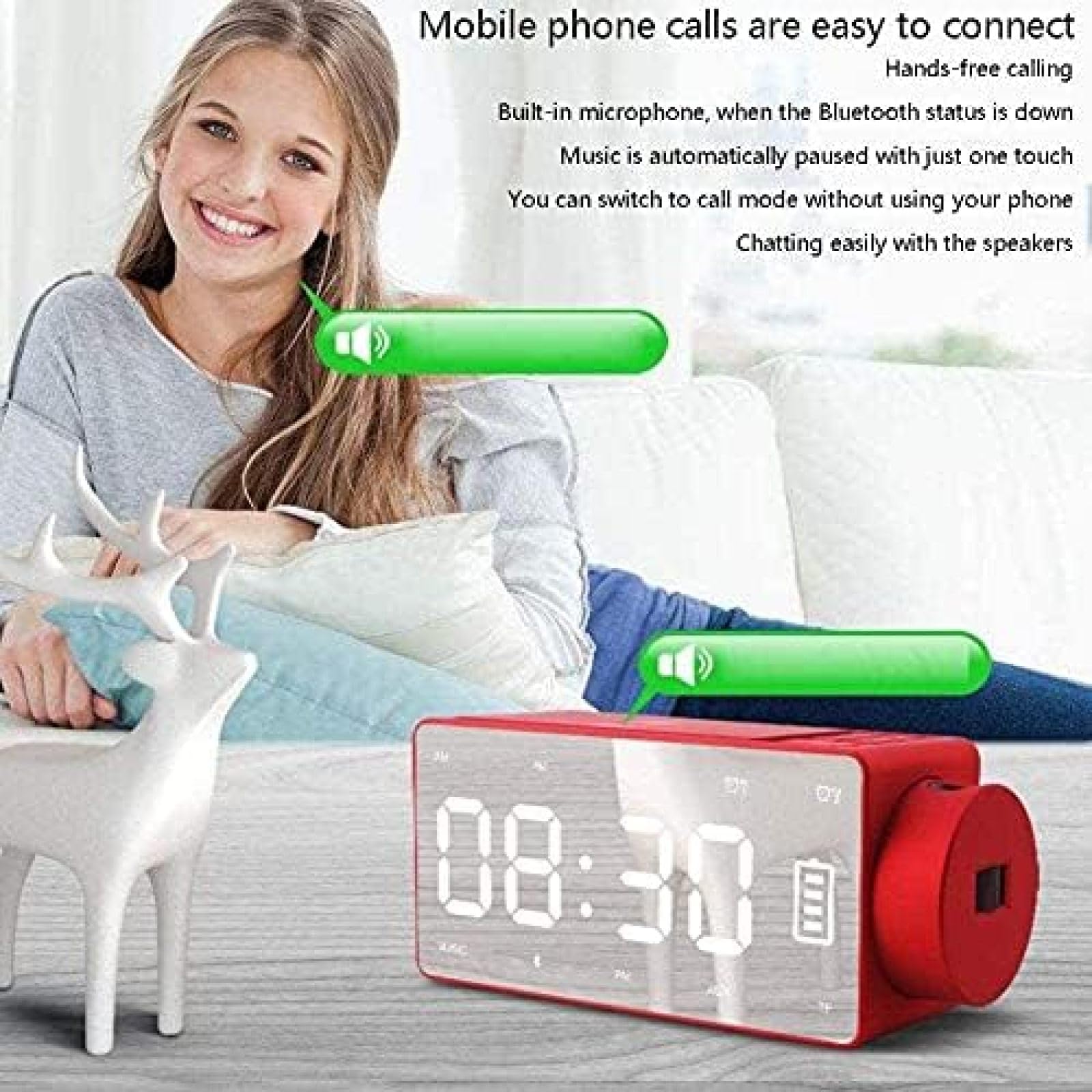 Sveglia Digitale con proiettore LED Specchio Altoparlante Bluetooth Wireless Doppio Allarme Radio FM Porta di Ricarica USB Regalo