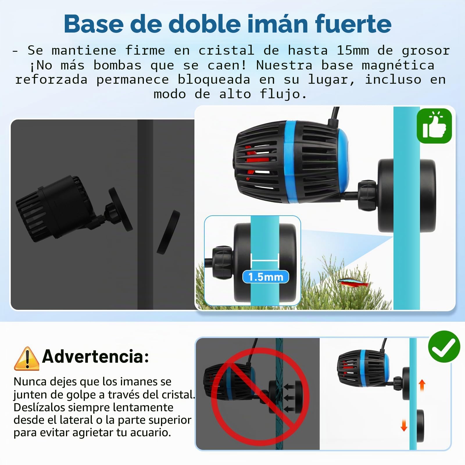 AQQA Bomba para hacer ondas de acuario, bomba magnética de circulación de acuario con controlador, flujo ajustable de 4 velocidades, modo de alimentación, CC 12 V silencioso, cabezal de potencia