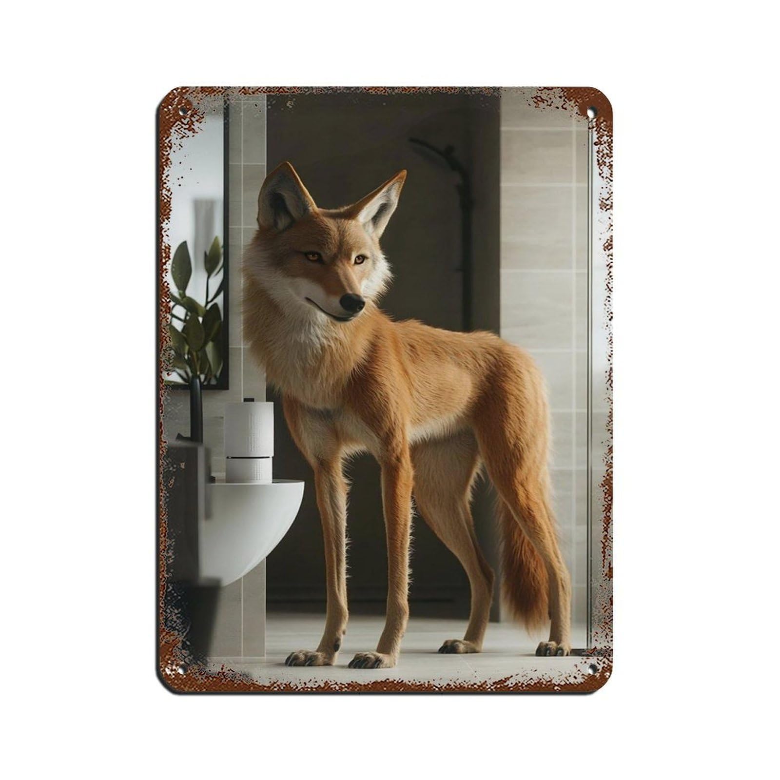 Wild Fox Bathroom Decor Tin Sign Vintage Metal Pub Club Cafe Bar Home Wall Art Decoration Poster Retro 12x16inch(30x40cm)