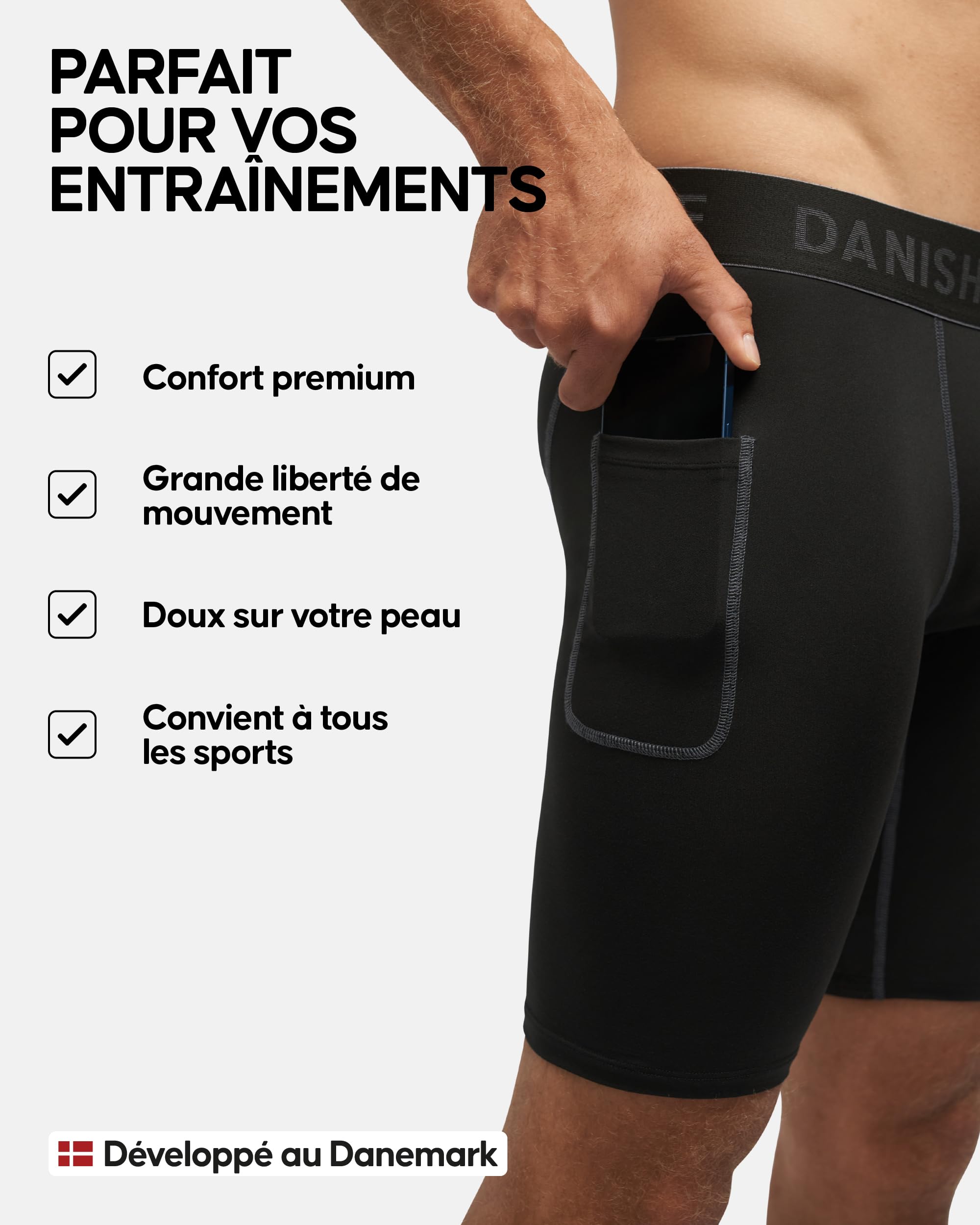 DANISH ENDURANCE Shorts de Compression pour Hommes, Leggings de Course, Séchage Rapide, Sport & Entraînement, Anti-frottement, Lot de 2