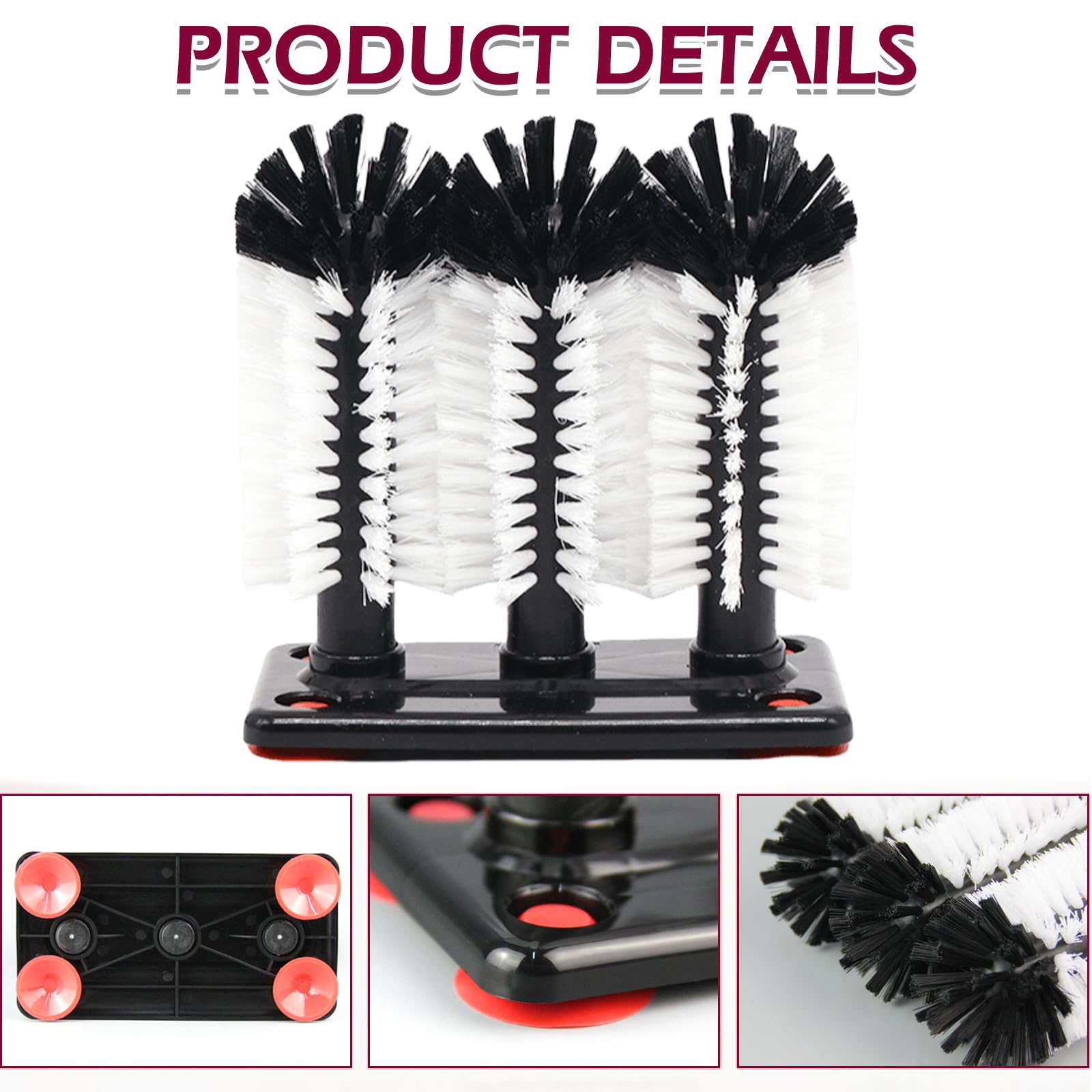 Brosse à vaisselle pour verres avec ventouse, 3 pièces, brosse à vaisselle, brosse à vaisselle, gastronomie, fêtes et bar, tasses, gobelets, brosse à verres, brosse en verre, évier 18,5 x 9,5 x 19 cm