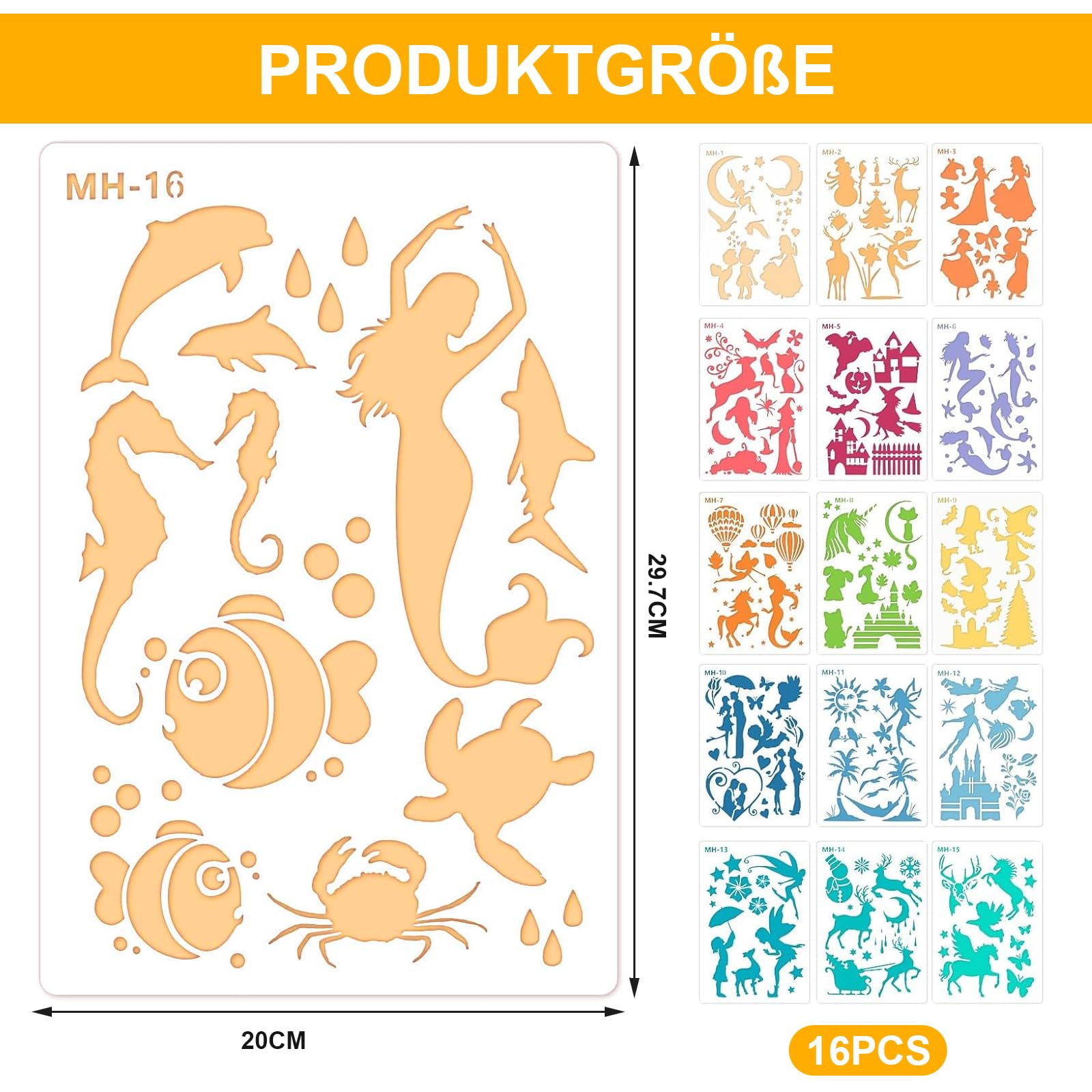 Schablonen Textilgestaltung 16 Stück Malschablonen Für Kinder -  Zeichenschablonen Für Textilgestaltung, Scrapbooking \u0026 DIY Projekte  Airbrush Schablonen Set, image size:1600x1600