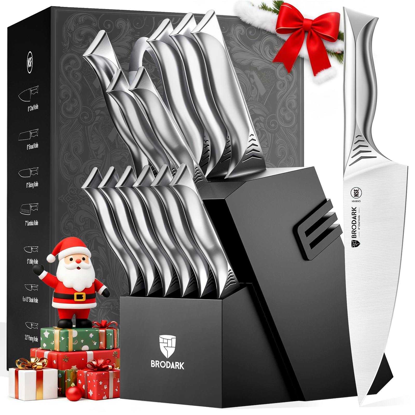 Amazon.com: BRODARK Kitchen Knife Set with Block - 15-Piece Knife