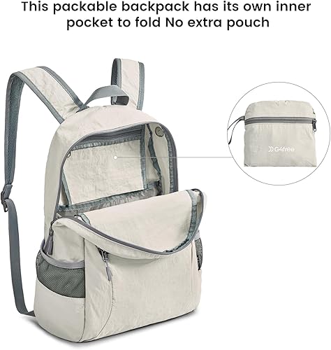 Miniatura 39 de G4Free Ultra Ligero plegable Mochila Senderismo bolsa de diario, práctico plegable camping al aire libre mochila beige (A-Beige)