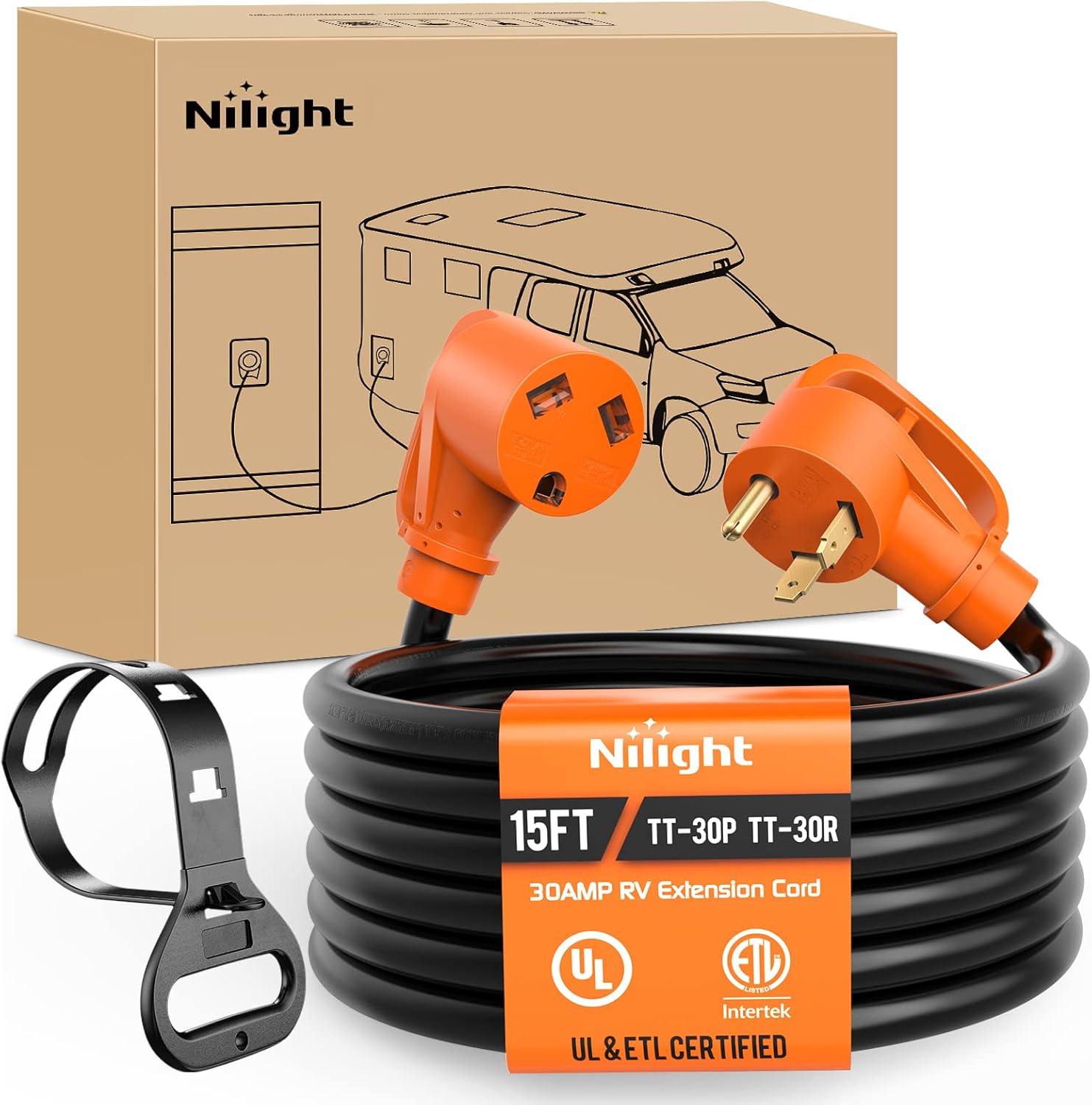 Nilight 30 Amp 15FT RV Extension Cord 125V Heavy Duty 10
