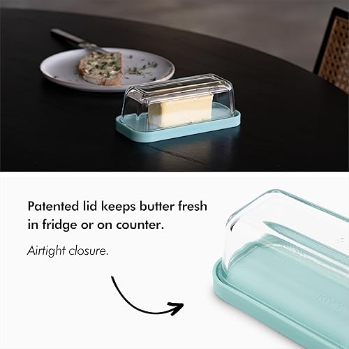 Miniatura 2 de KIVY Mantequillera de vidrio con tapa para encimera y estante de puerta de refrigerador. Mantequillera negra apta para lavavajillas con tapa negra -