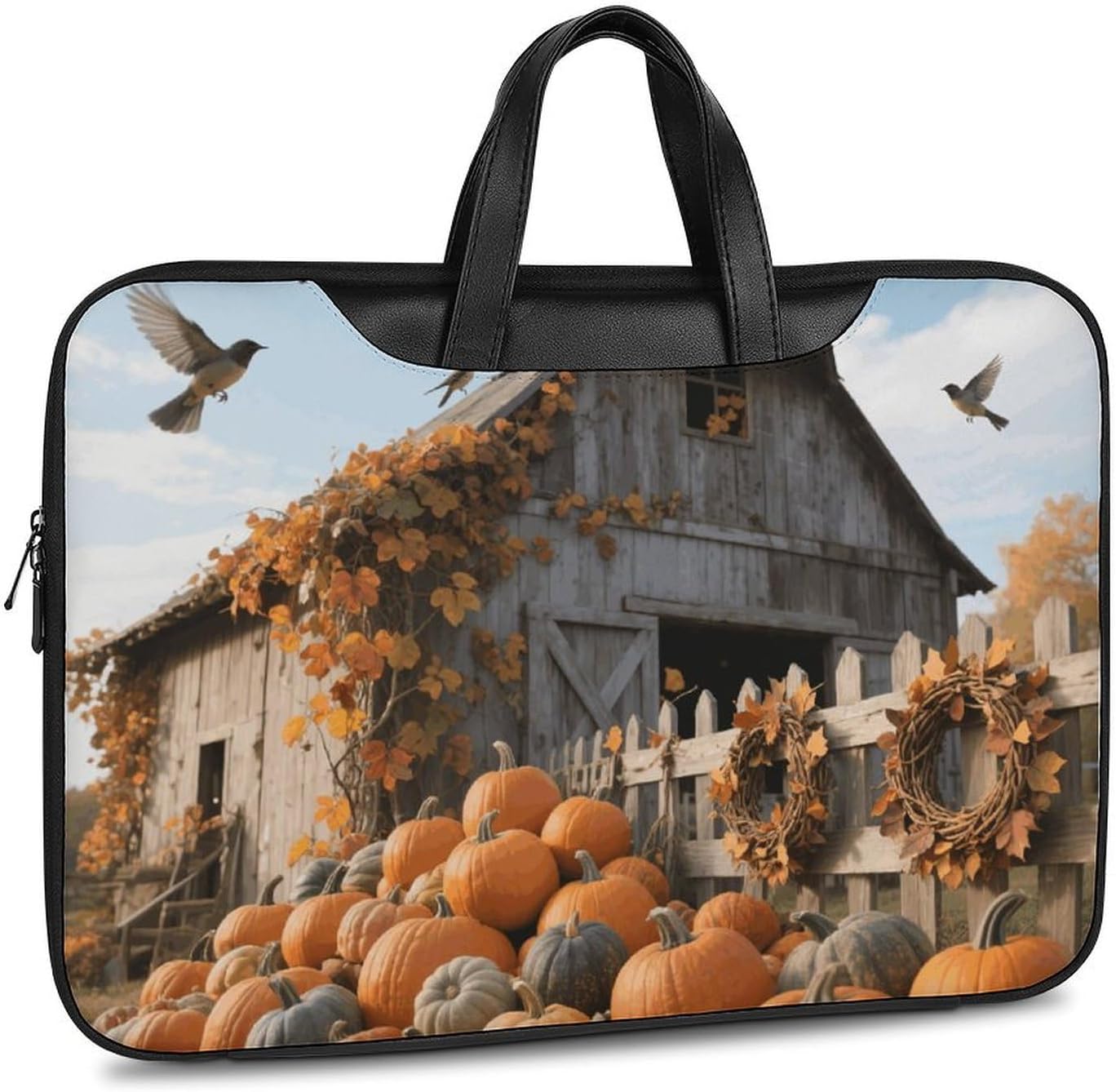 Fall Thanksgiving Pumpkin PU Leather Laptop Tote Bag