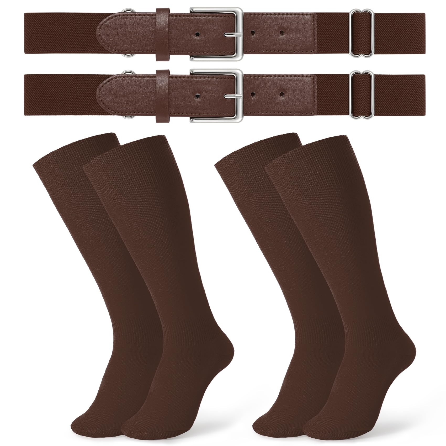 JASGOOD 2 Pack Baseball Socks and Belt Combo Set Softball Socks and Belts Elastic Waist Belt for Youth and Adult Boys