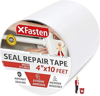 XFasten Waterproof Patch and Seal Tape, White, 4-Inch by 10-Foot Roof and Gutter Rubber Repair Tape for Stop Leak Repair on Gutter, Roof, Boat, Pool Liner and HVAC – Waterproof and Puncture-Resistant