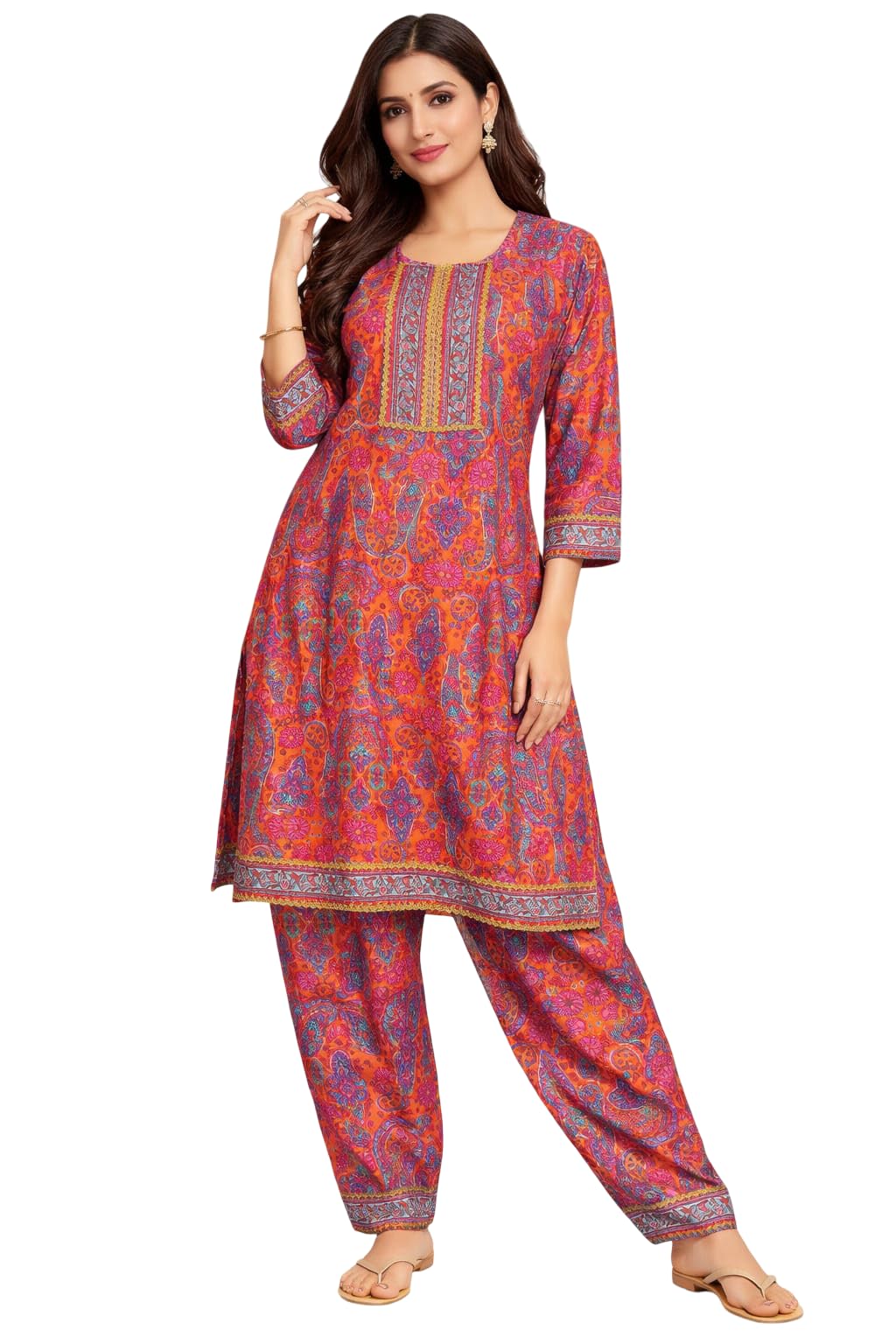 attem Women Printed Kurti Pant Set Ethnic Wear | Purple Printed Casual Daily Wear Traditional Outfit for Women | Stylish Ethnic Kurta Pant Set | Comfortable Festive & Office Wear | Pack of 1-picture-29