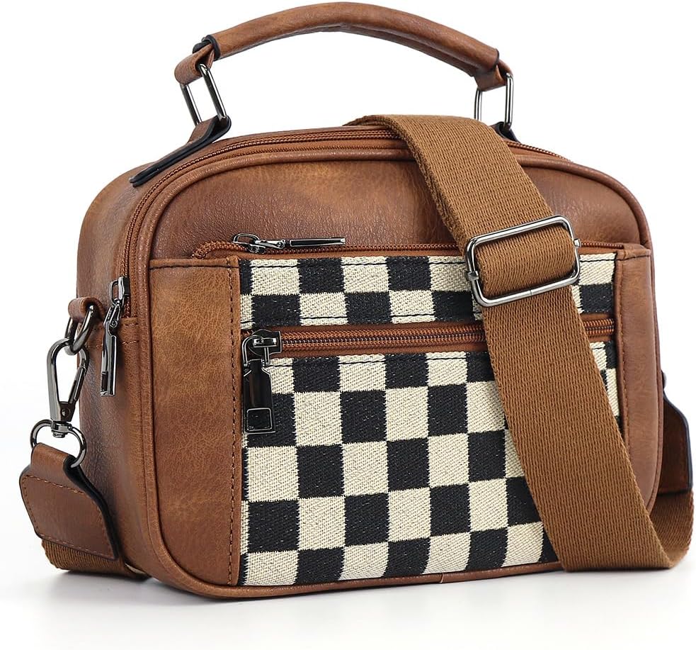 Checkered Crossbody Bags for Women Plaid Womens Cross Body Purses Checkerboard Leather Shoulder Bag Handbags