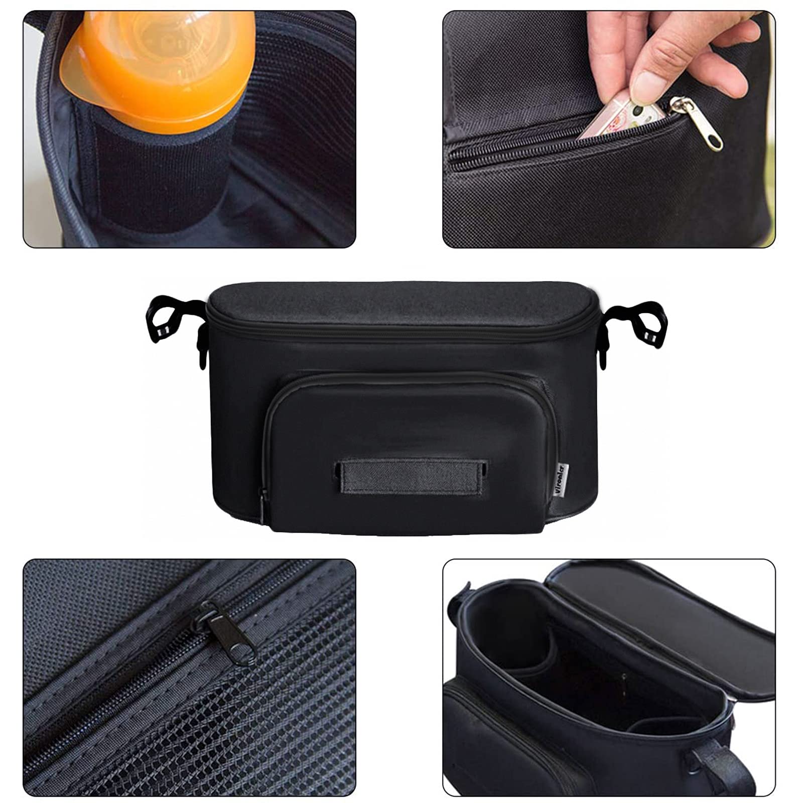 ZONSUSE Borsa multifunzione per neonati, borsa portaoggetti per passeggino, con velcro, impermeabile, universale