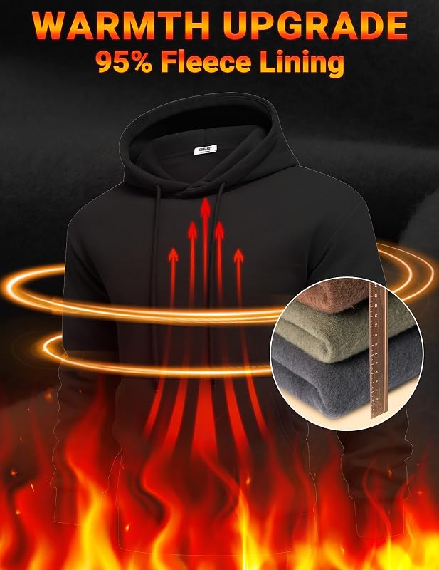COOFANDY Men Fashion Fleece Lined Hoodies Pullover Long Sleeve Workout Hoodie Drawstring Casual Hooded Sweatshirt Black image 4