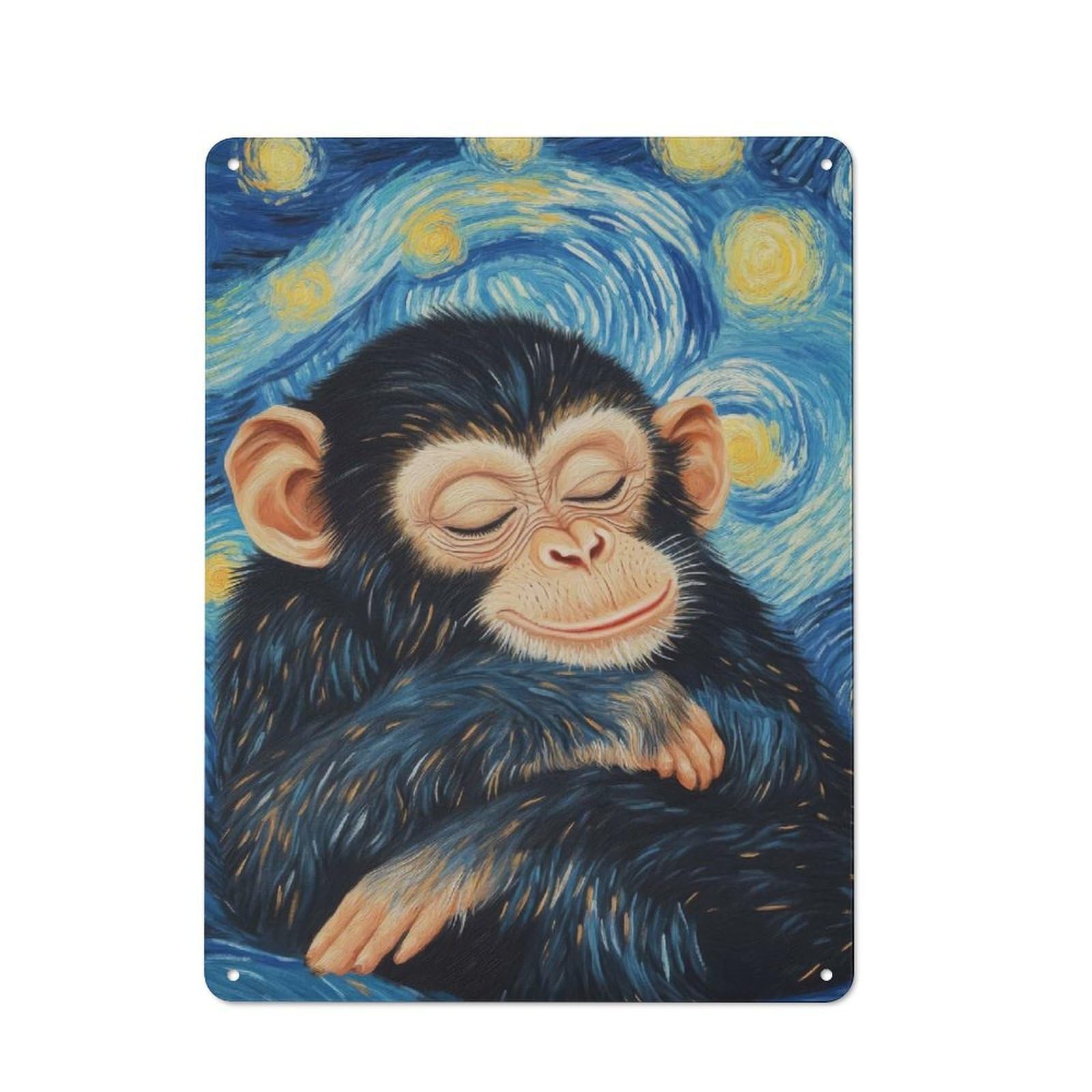 Junmoney Style-9 Modern Vintage Chimpanzee In Starry Night Office Metal Sign 40X30cm, Creative Space Decor For Hobby Room, Office, Lounge Or Living Room