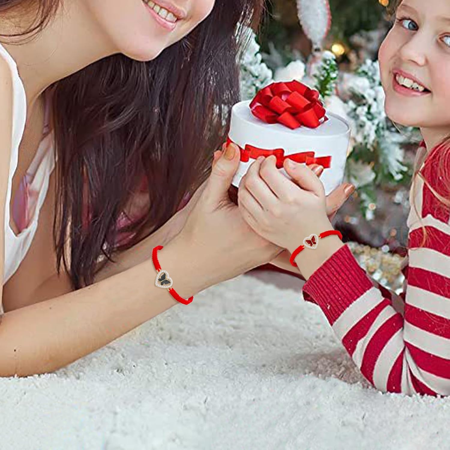 10Pieces Heart Crystal Rhinestone Butterfly Bracelets Adjustable String Cute Butterfly Charm Red Woven Rope Friendship Bracelet for Women Fairy Party Favor - Image 3