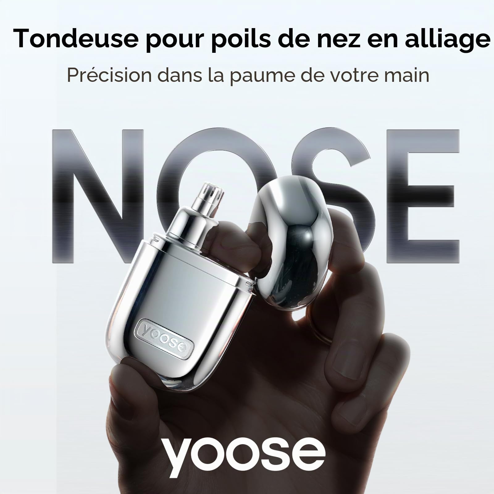 yoose Tondeuse à poils de nez pour hommes en alliage, épilation du nez sans douleur, IPX7 étanche Tondeuse à poils de nez avec super silencieux 10 000 tr/min et double lame antirouille, rechargeable