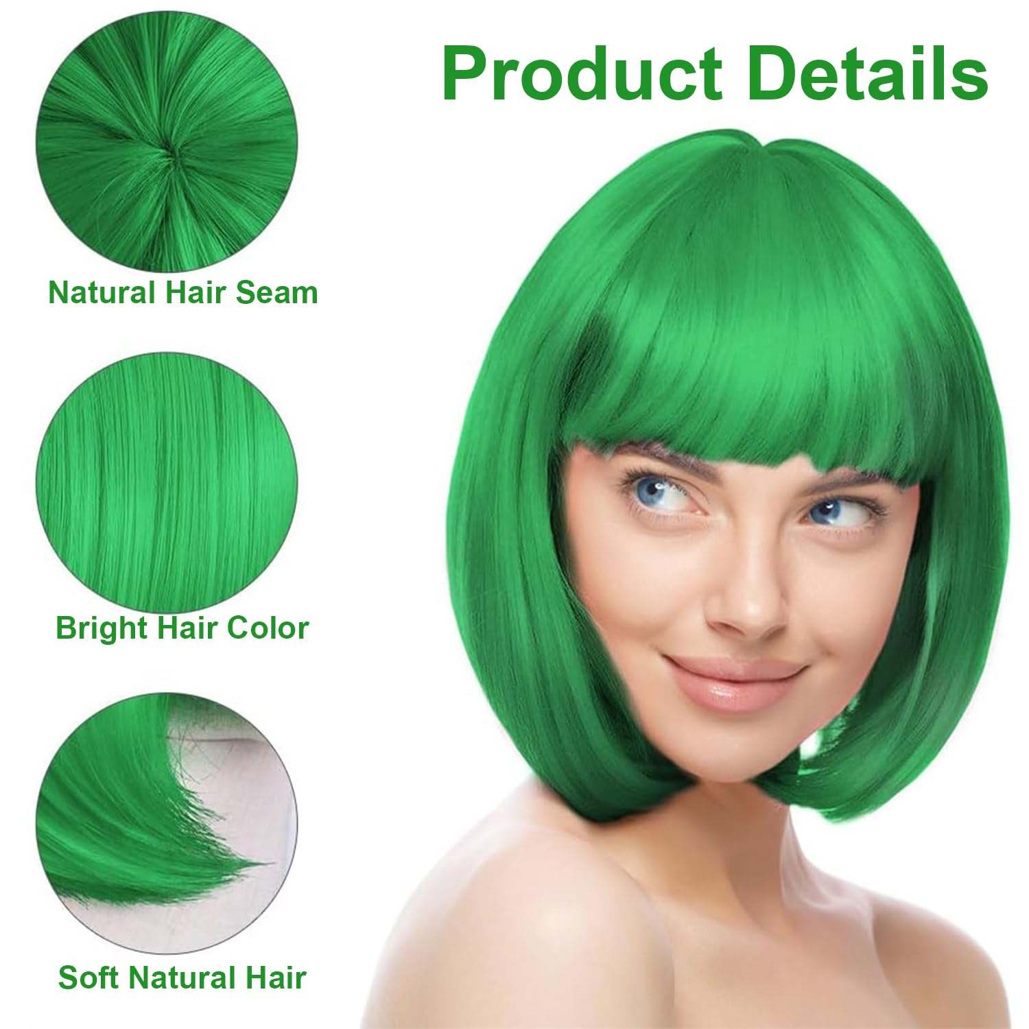 Uqingo Green Short Bob Wig - Image 2
