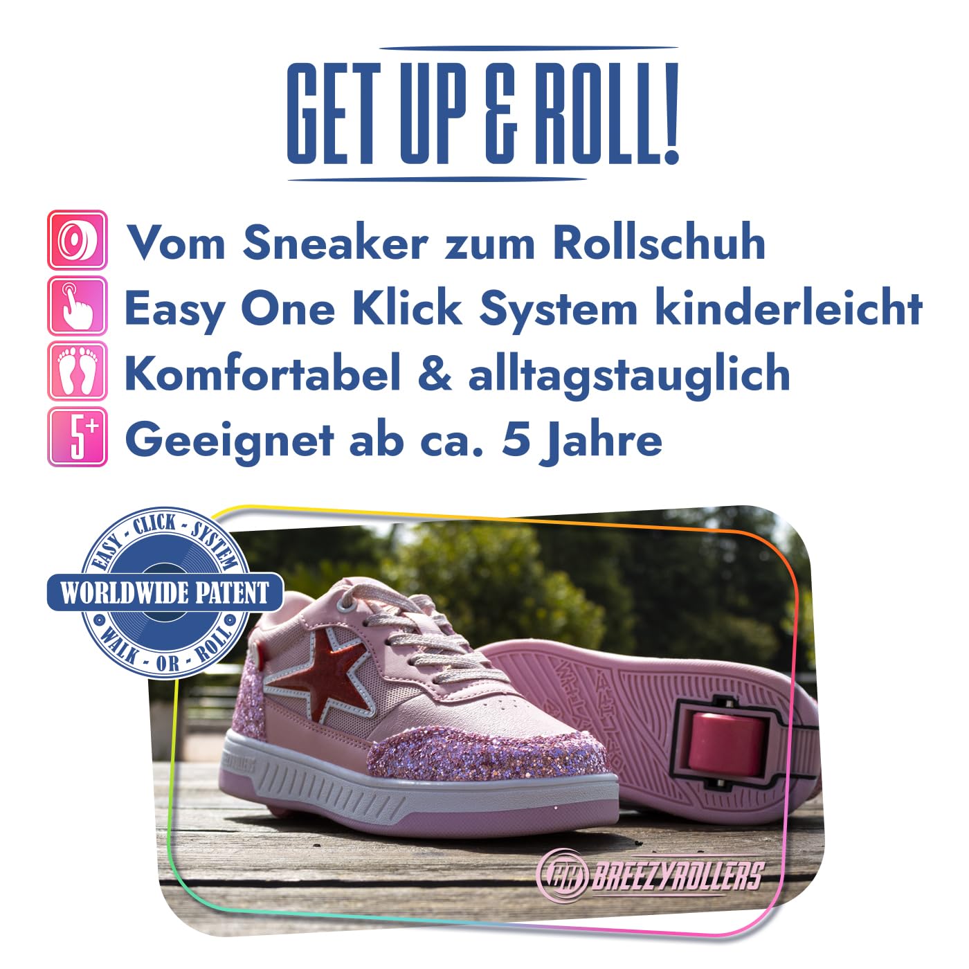 BREEZY ROLLERS Schuhe mit Rollen für Kinder I Rollschuhe-Sneaker Kids I Von Kinder Straßen-Schuhen zu Rollschuh in wenigen Sek. I Patentiertes Klick-System I Turnschuhe mit Rollen für Mädchen & Jungen