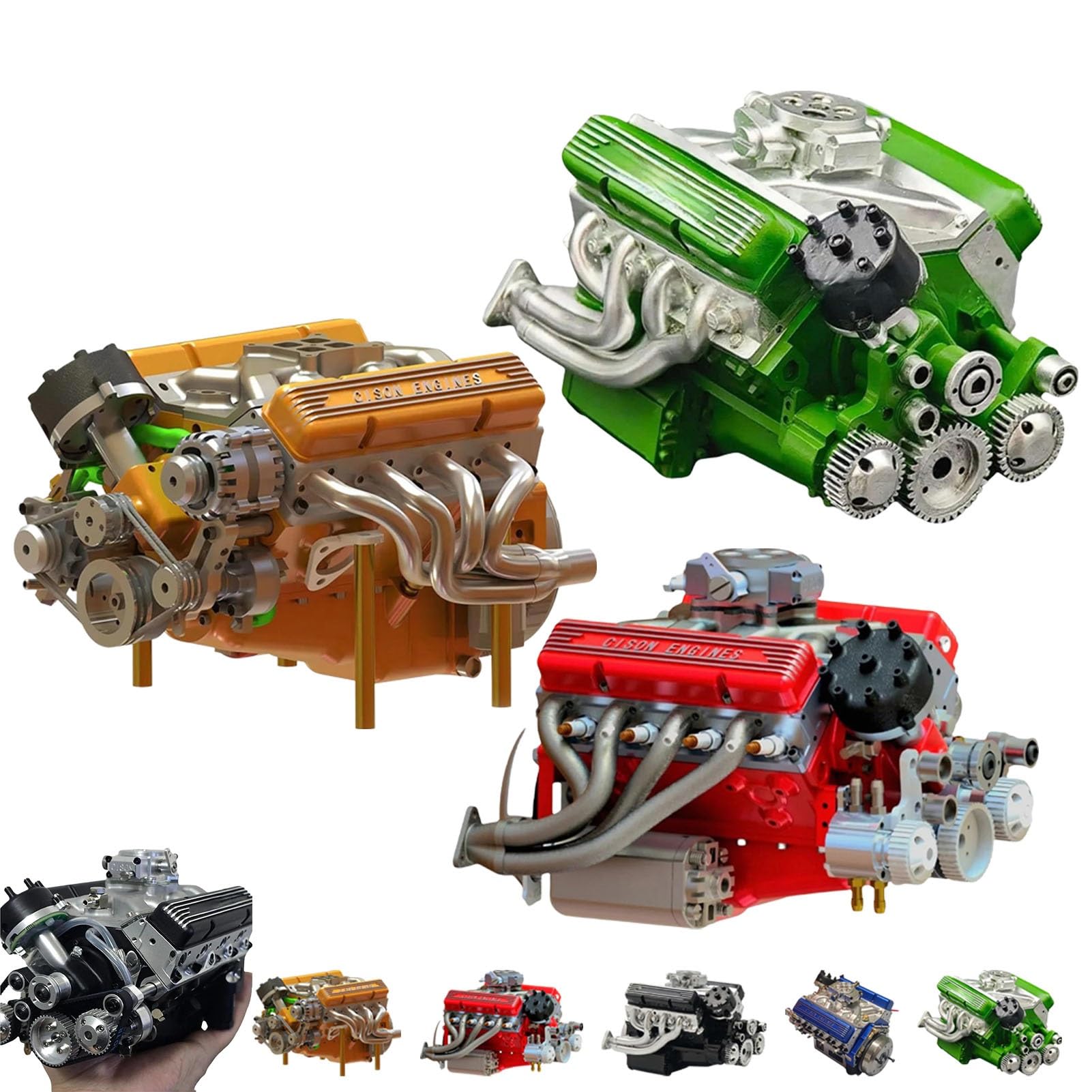 Cison V8 Engine Kit That Runs, Gasoline Ohv V8 Small-Block Engine Model Kits, Mini V8 Model Engine Kit, Build Your Own Stem V8 Model Engine(3Pcs-C)