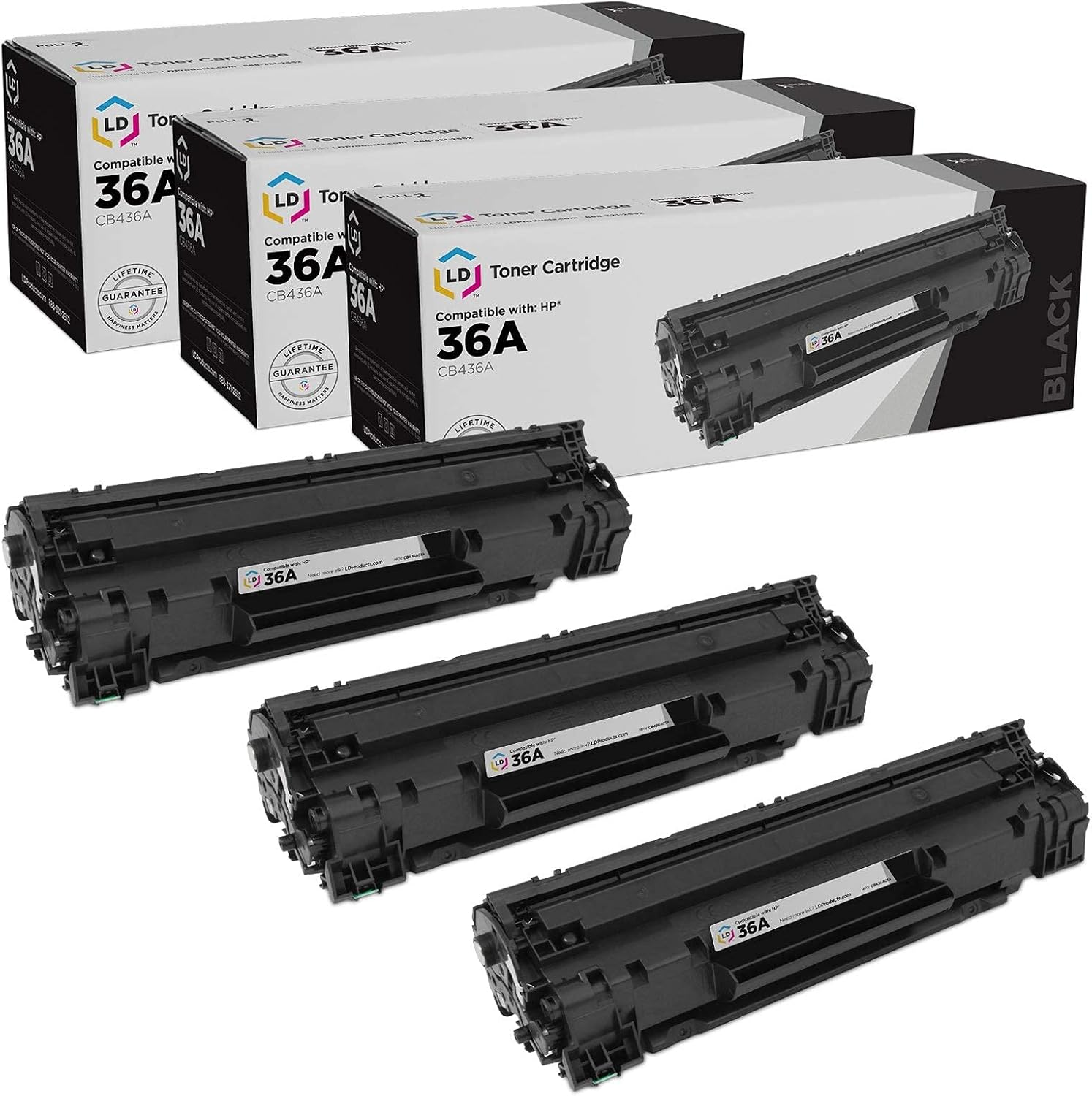 LD Products Compatible HP 36A Black Toner Cartridge Replacement CB436A (3-Pack) Compatible with the Following HP Printers M1522n MFP M1522nf MFP P1505 P1505n