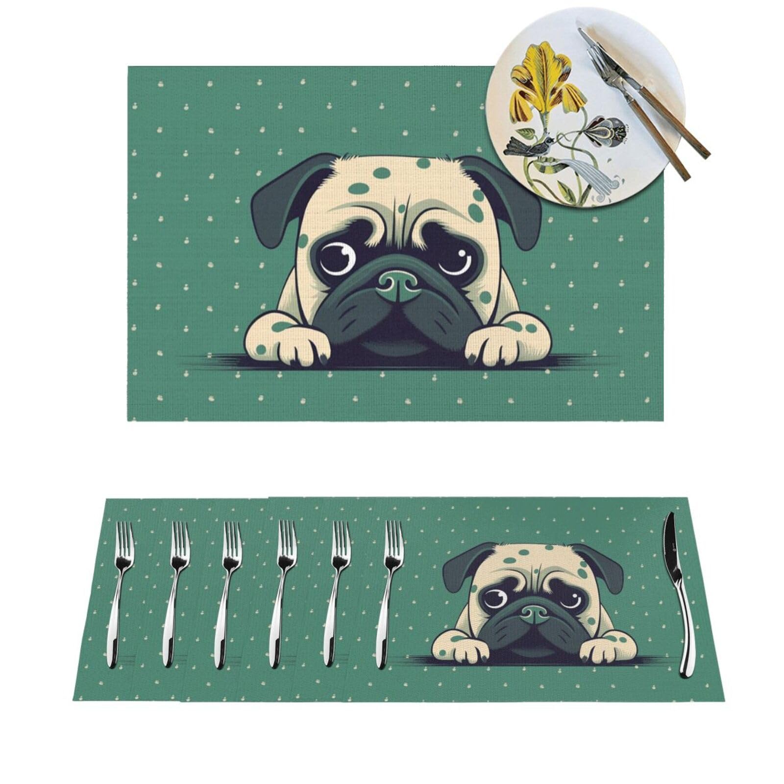 Set de table tissé vert à pois lot de 6 lavables et antidérapants pour la cuisine