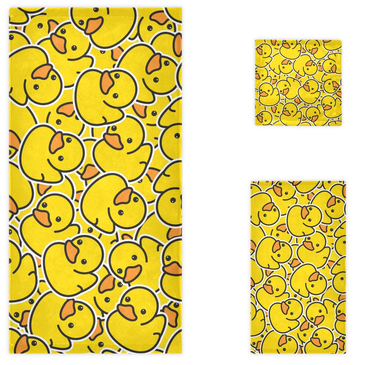 Naanle Cute Funny Yellow Rubber Ducky Soft Luxury Decorative Set of 3 Towels, 1 Bath Towel+1 Hand Towel+1 Washcloth, Multipurpose for Bathroom, Hotel,