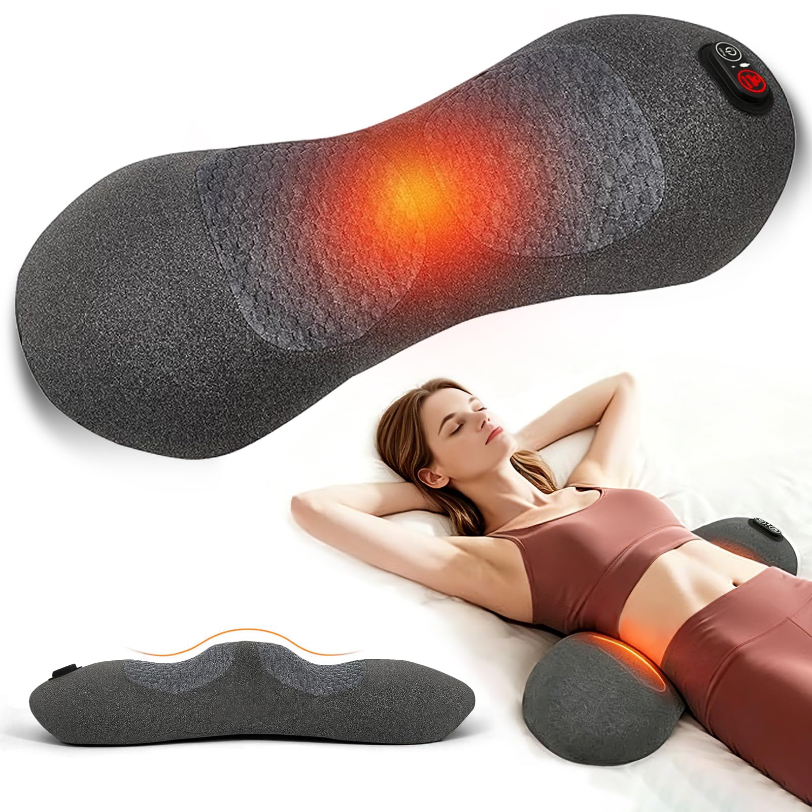 3-in-1 Rückenmassagegerät mit Luftkissen-Traktion, Vibration und Wärme - Elektrisches Lendenwirbelstützkissen für Nacken, Schultern und Rücken | Büro, Zuhause, Reise