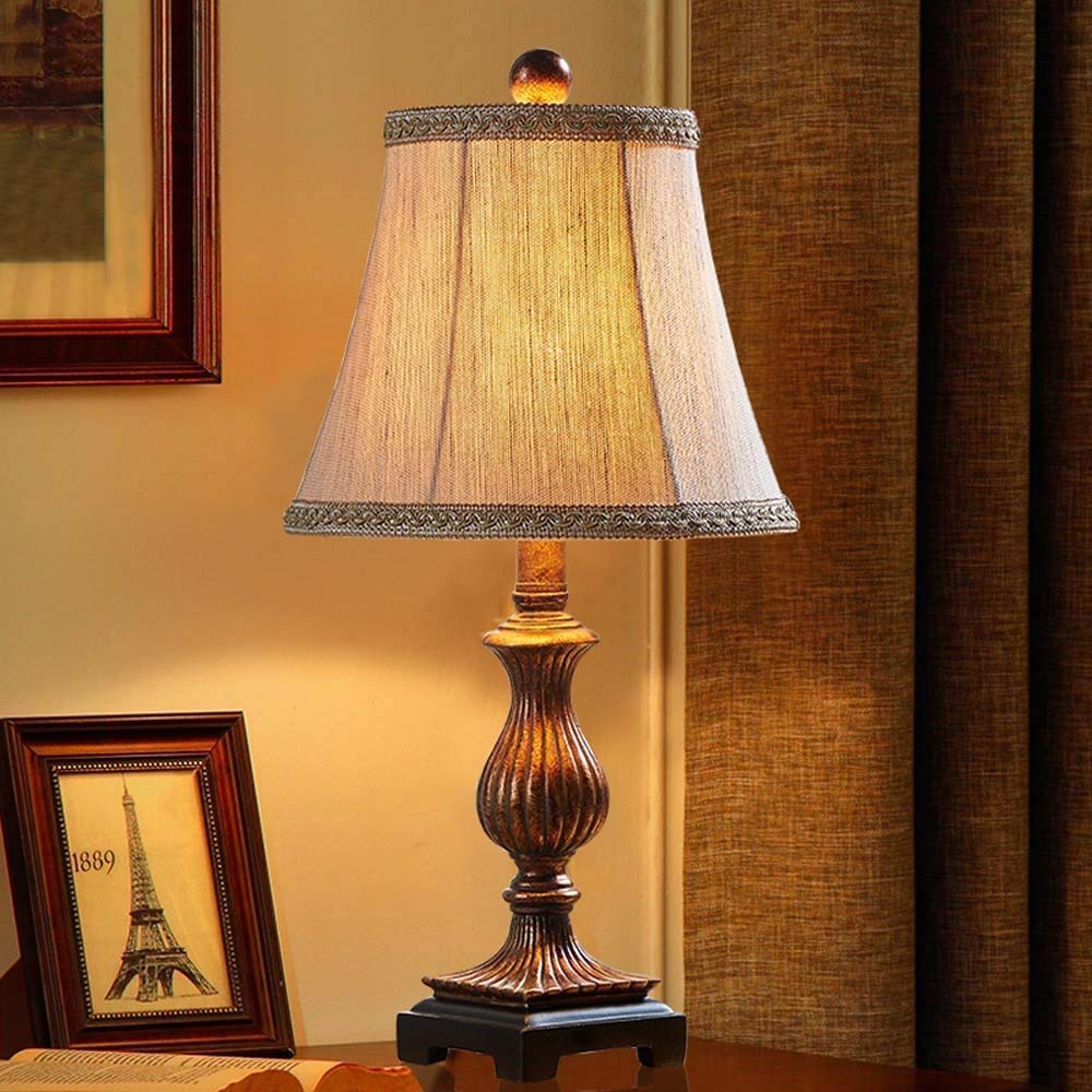 XANAYXWJ stołowa stołowa z żywicy, Lampki nocne na biurko z abażurem z lnianej tkaniny, Amerykańska lampka nocna do czytania w stylu retro do biura, sypialni, salonu (27X1), Szerokie 10 cali i