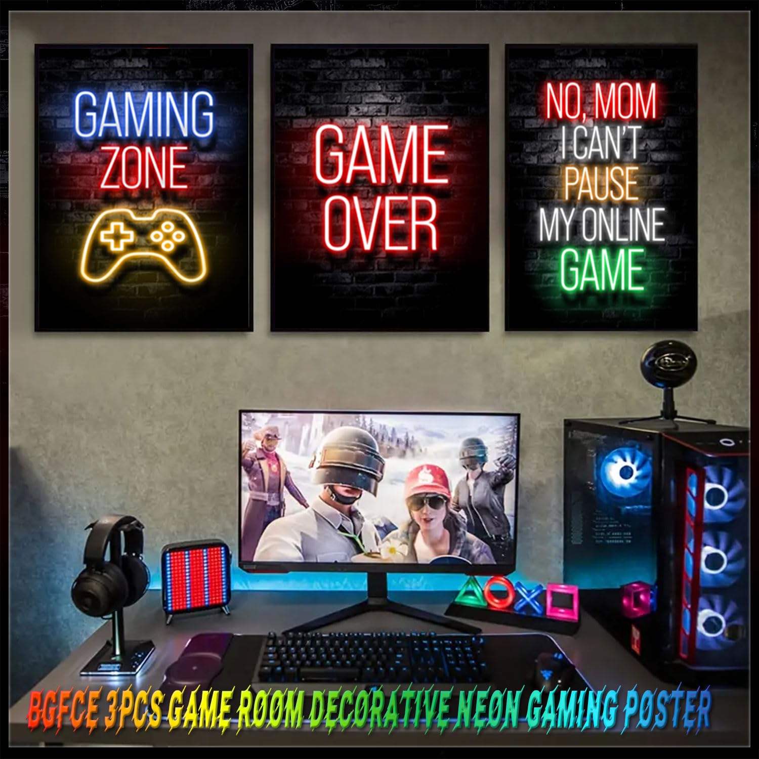 BGFCE Gaming-Poster auf Leinwand, Wanddeko fürs Jugendzimmer, Gamer-Deko fürs Jungenzimmer, Gaming-Wandbilder für Jungen, 61 x 40,6 cm, gerahmtes 3er-Set