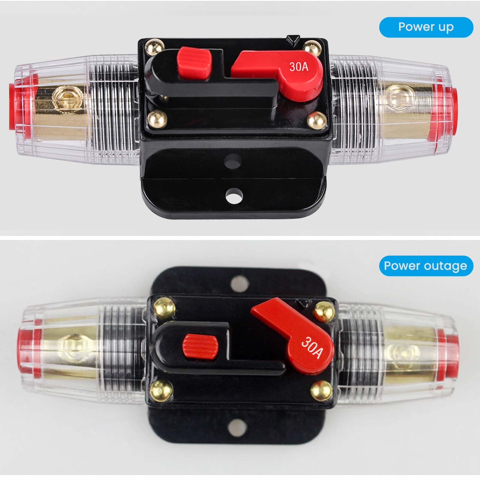 2 portafusibles para coche, 30 A, automáticos, 12 V, 24 V, interruptor de protección para sistema de audio marino