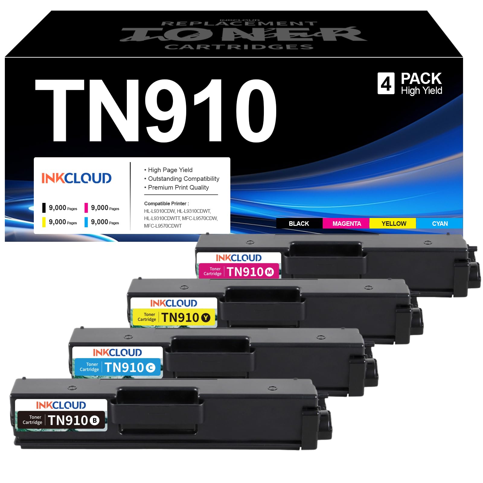 TN910 TN-910 - Set di toner di ricambio per Brother TN-910 TN910, confezione da 4