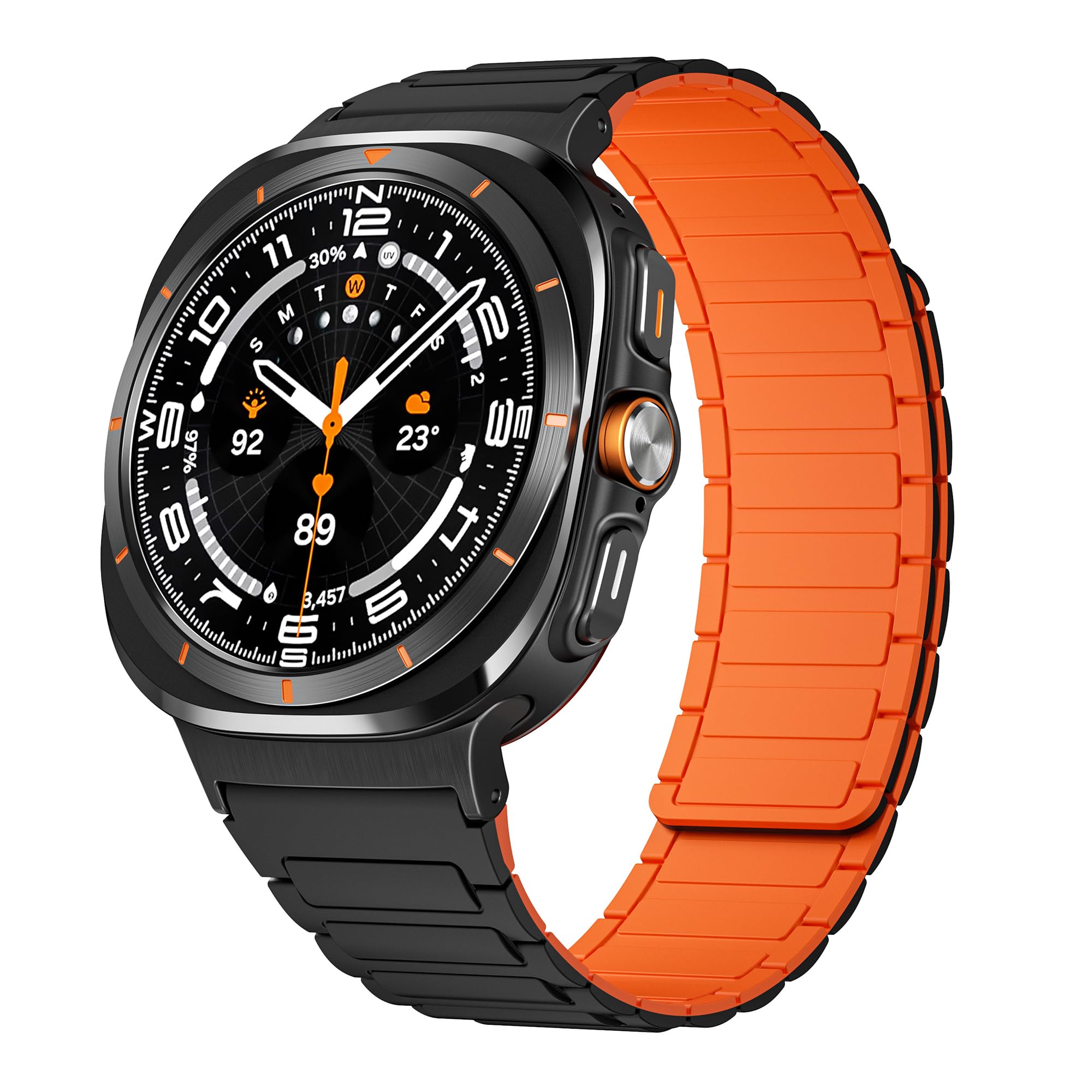 SCINYMC Bands Compatible with Samsung Galaxy Watch Ultra Band 47mm, Magnetic Silicone Strap Men Women Bands for Galaxy Watch Ultra Band, Black-Black Orange