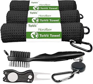 Review ToVii Golf Towel Microfiber Waffle Pattern Club Groove Cleaner Brush Foldable Divot Tool with Magnetic Golf Gifts Accessories Set Black Review ToVii Golf Towel Microfiber Waffle Pattern Club Groove Cleaner Brush Foldable Divot Tool with Magnetic Golf Gifts Accessories Set Black