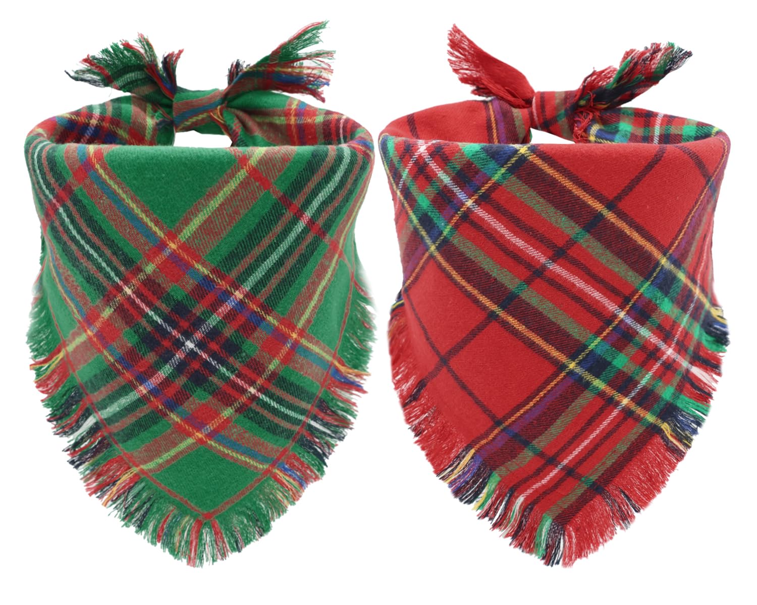 CozyHaus Christmas Dog Bandanas 2PCS-Large,Winter Classic Red Green Plaid Dog Scarf with Tassels Edges,Triangle Holiday Outfit for Boy and Girl Dogs,Pet Costumes for Medium to Large Dogs — image 1