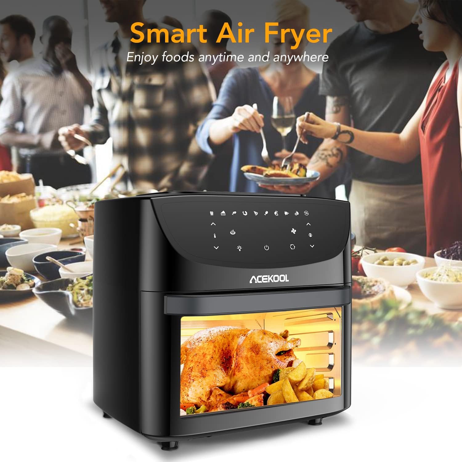 Digitaler Heißluftfritteuse 18L1800W Touchscreen Rotisserie Multifunktions 10 in 1 Display LED Niedriger Ölgehalt Heißluft-Technologie 360° Energiesparend Spülmaschinenfest