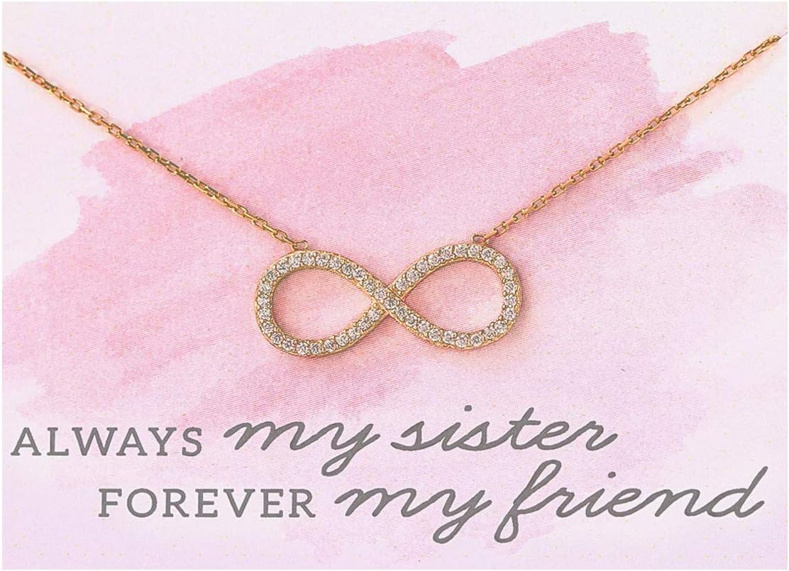 A+O Gift for sister, Infinity Crystal Necklace Pendant in Gold, Rose Gold or Silver